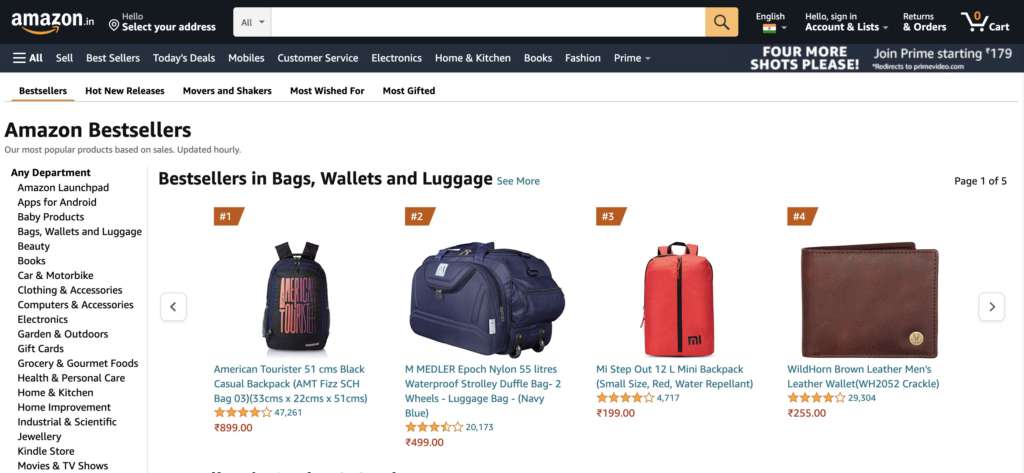 Top selling products on Amazon